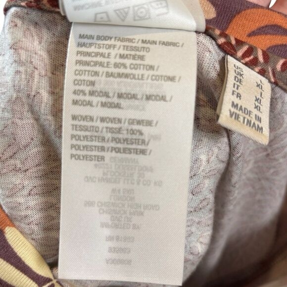 Logo By Lori Goldstein Mixed Print Knit Top Size Large Chiffon Hem Tunic Brown - Picture 11 of 11